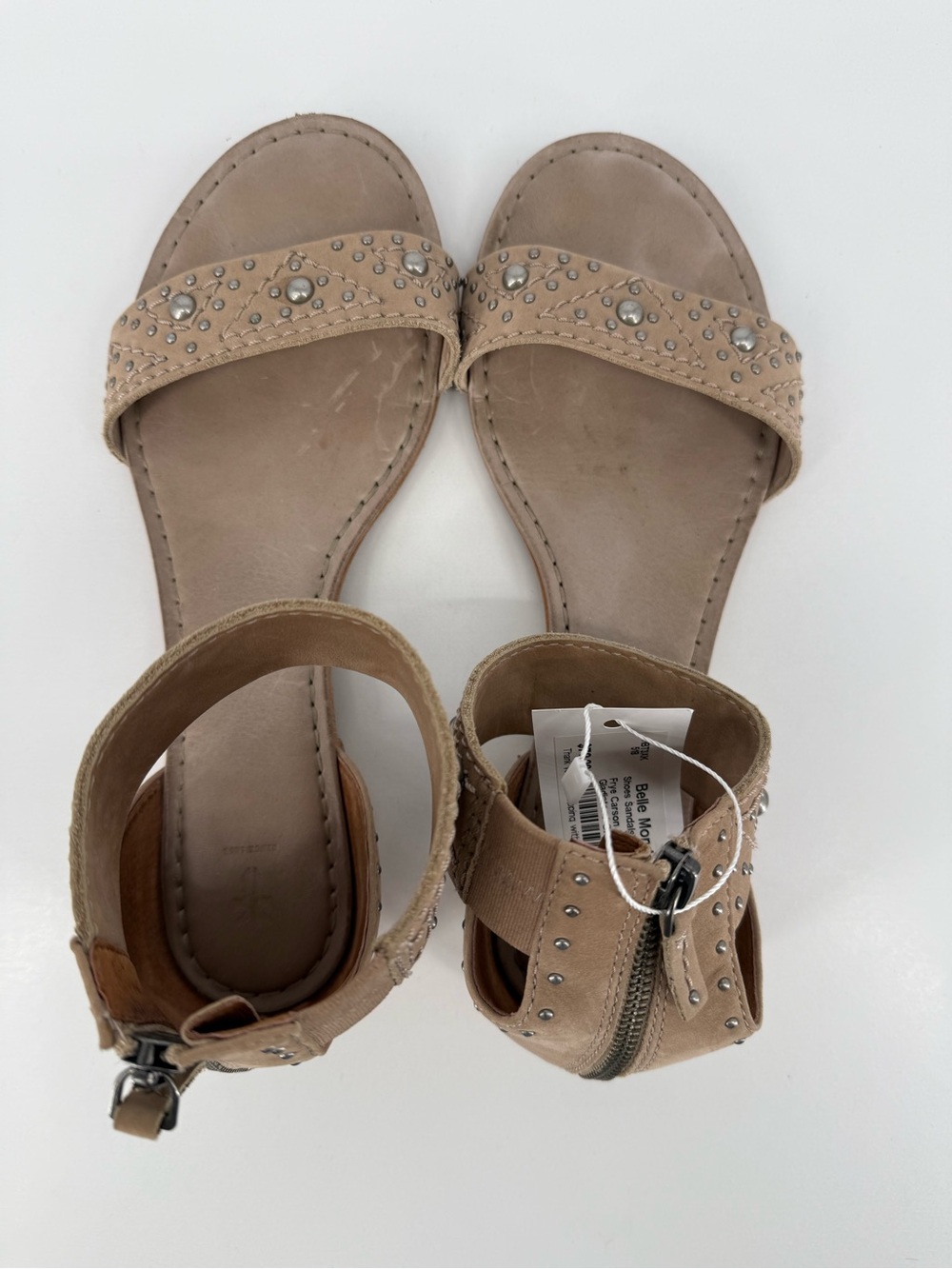 Frye Beige Studded Ankle-Strap Sandals